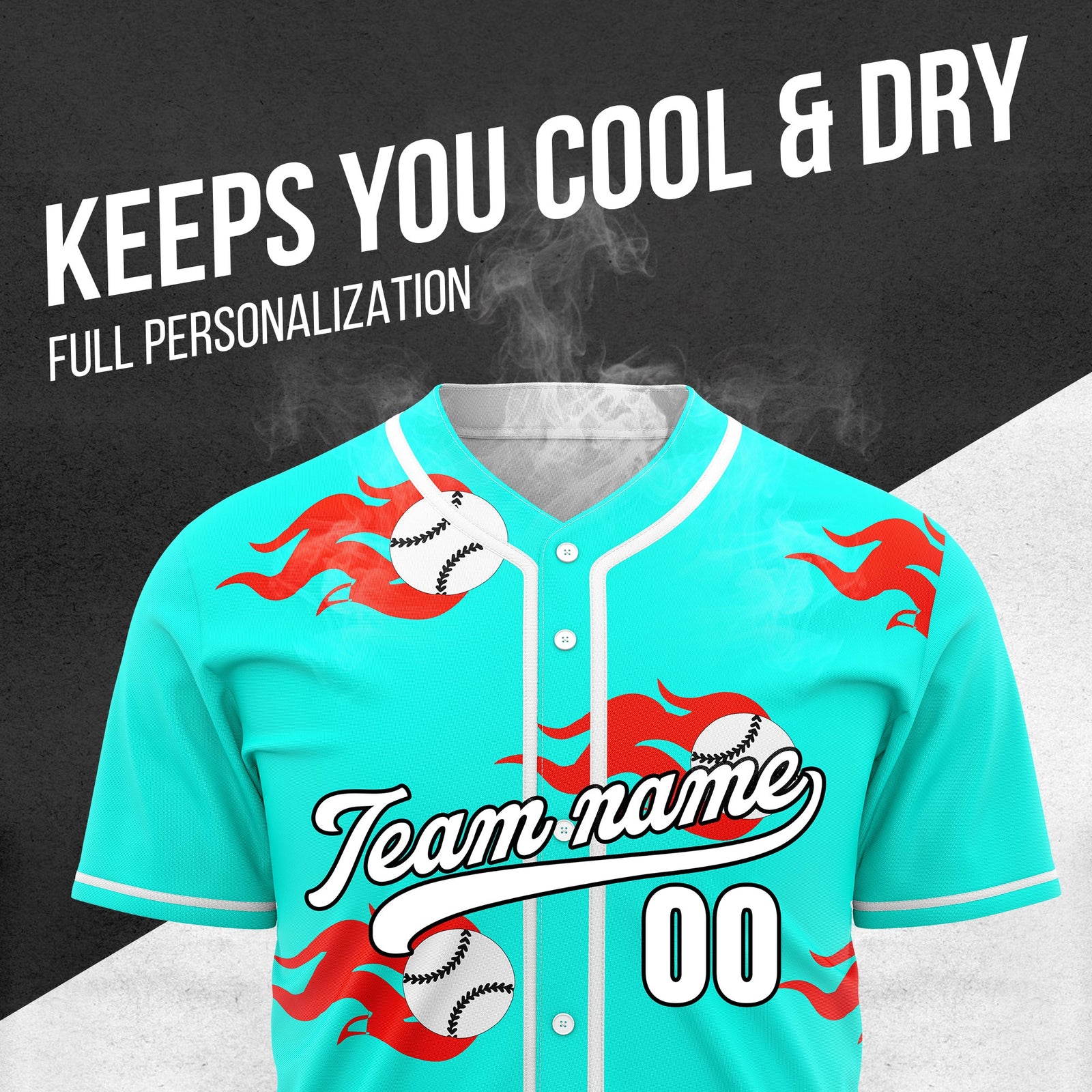 Custom Fireballers Aqua Baseball Sports Jersey Personalized Uniform with Name & Number