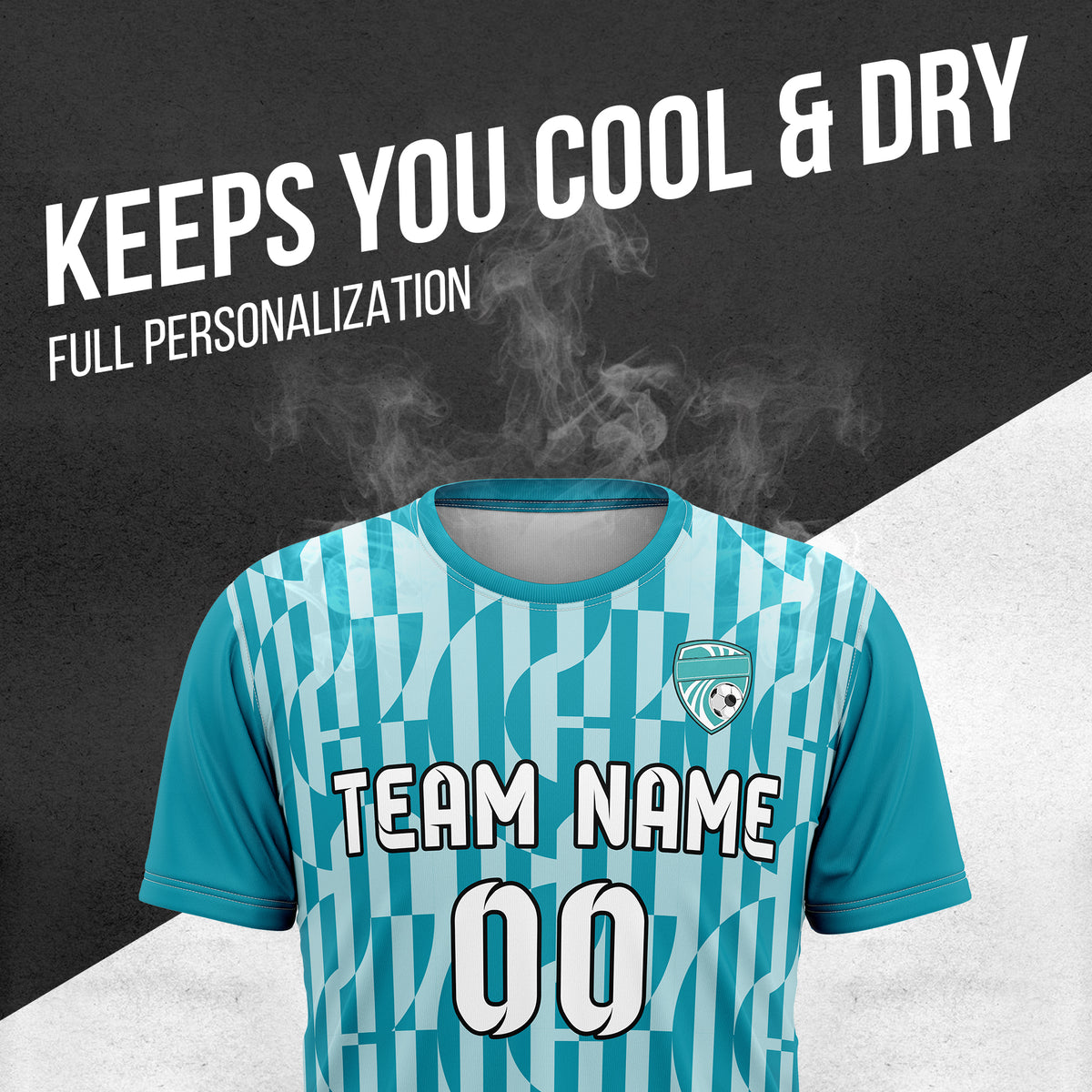 Custom Pulse Grid R-Full Pattern Soccer Teal Sport Tops Jersey