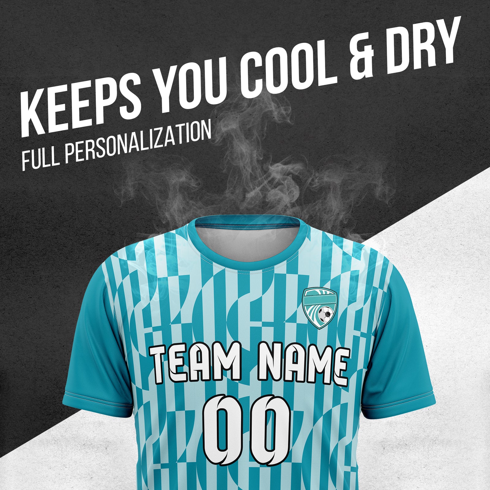 Custom Pulse Grid R-Full Pattern Soccer Teal Sport Tops Jersey