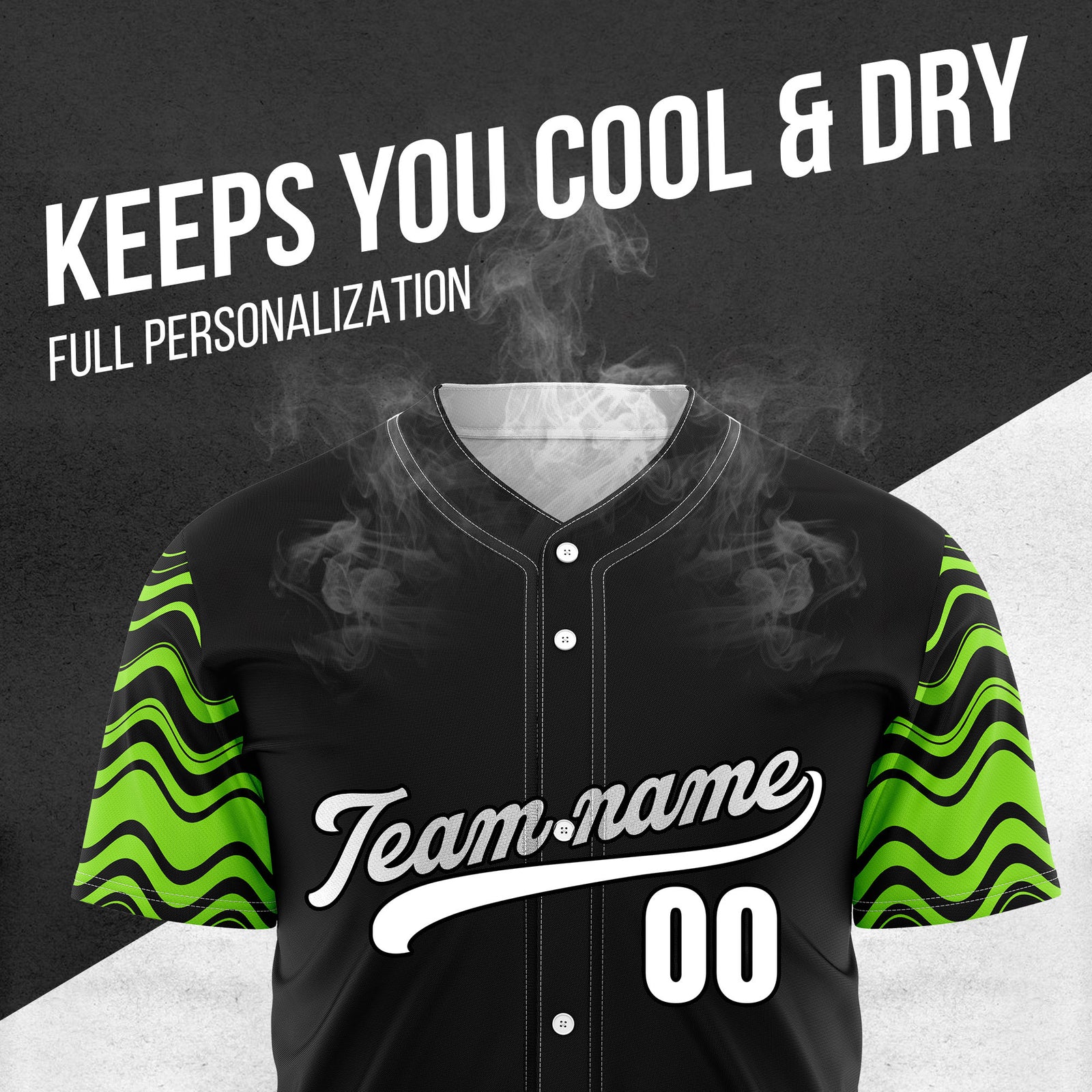 Custom Wave Black Baseball Sports Jerseys Personalized Uniform with Name & Number