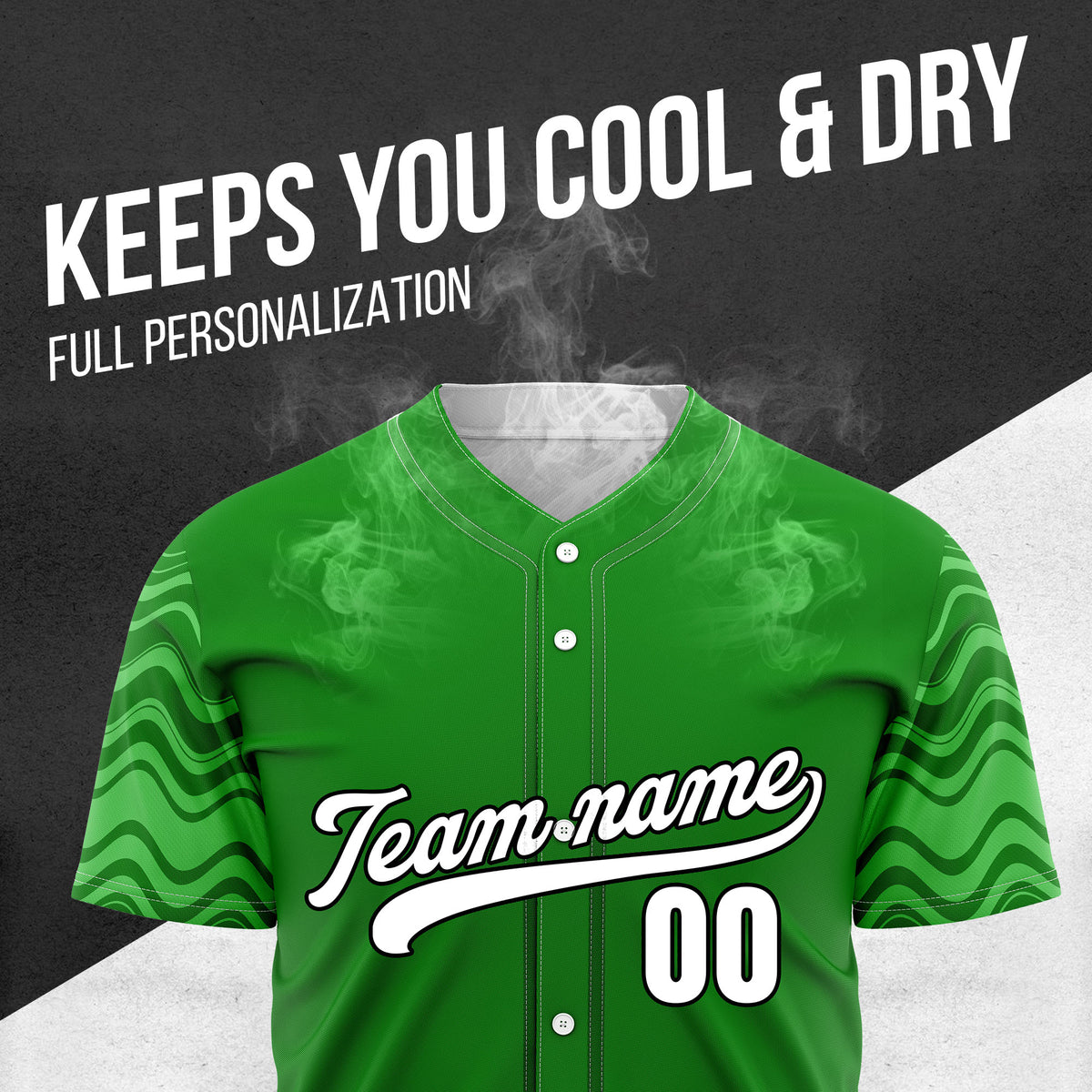 Custom Wave Green Baseball Sports Jerseys Personalized Uniform with Name & Number