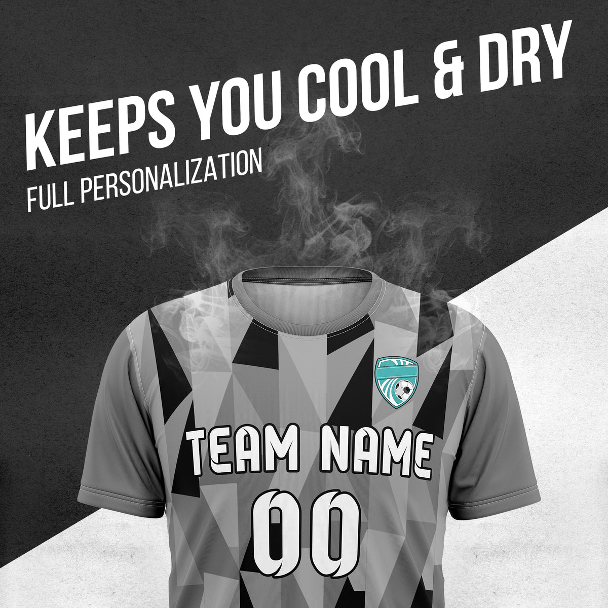 Custom Crystal R-Full Pattern Soccer Dark Grey Sport Tops Jersey