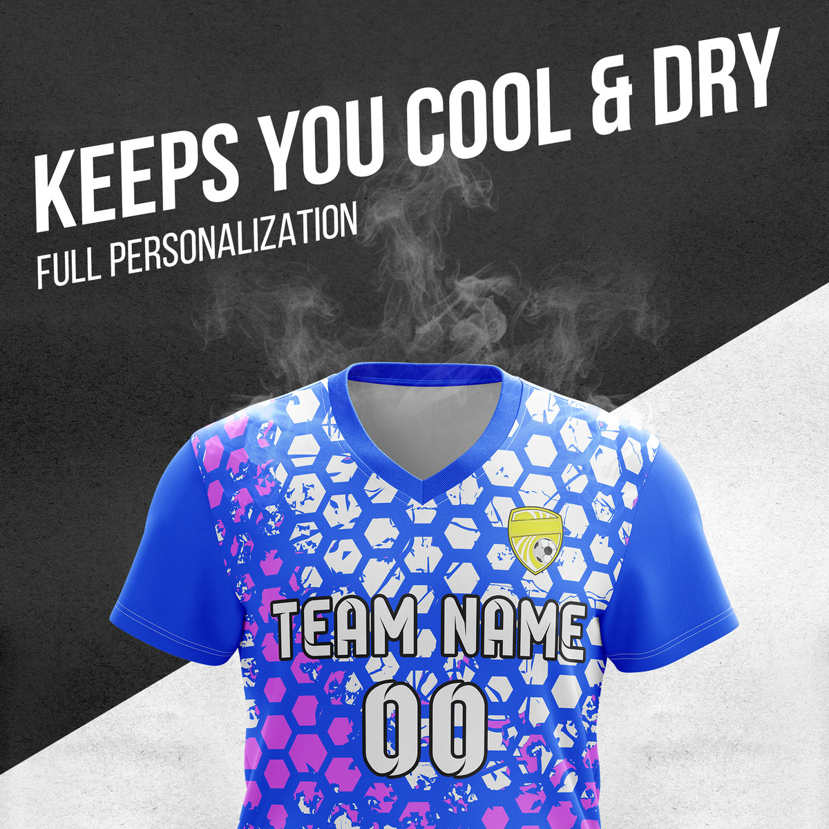 Custom Hex V-Full Pattern Blue Soccer sport Tops Jersey