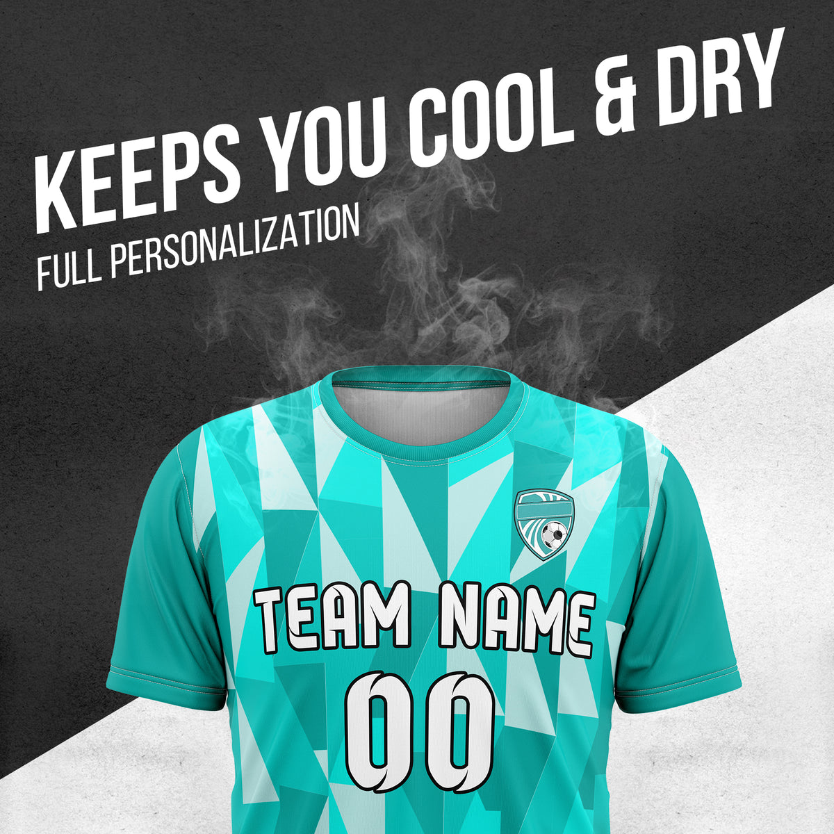 Custom Crystal R-Full Pattern Soccer Teal Sport Tops Jersey