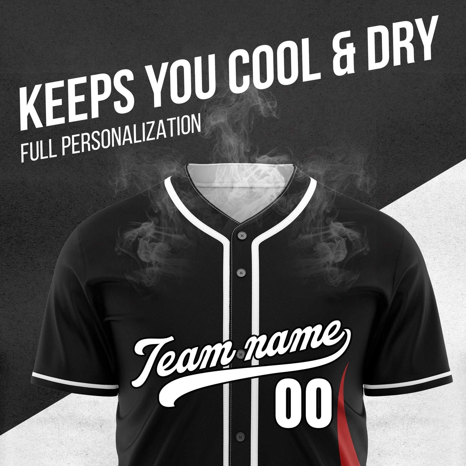 Custom Fire Pulse Black Baseball Sports Jersey Personalized Uniform with Name & Number