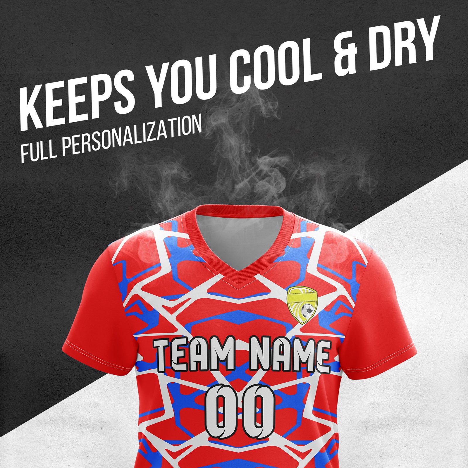 Custom Wild Pulse V-Full Pattern Red Soccer sport Tops Jersey