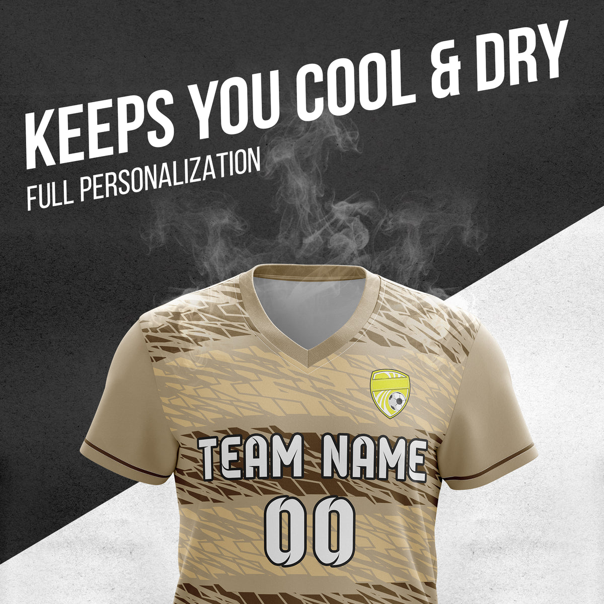 Custom Flare Strike V-Full Pattern khaki Soccer sport Tops Jersey