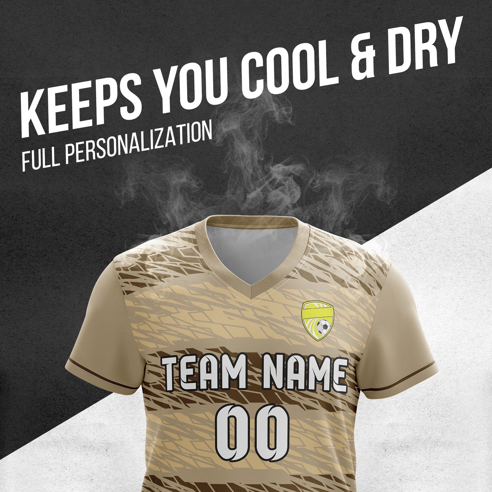Custom Flare Strike V-Full Pattern khaki Soccer sport Tops Jersey