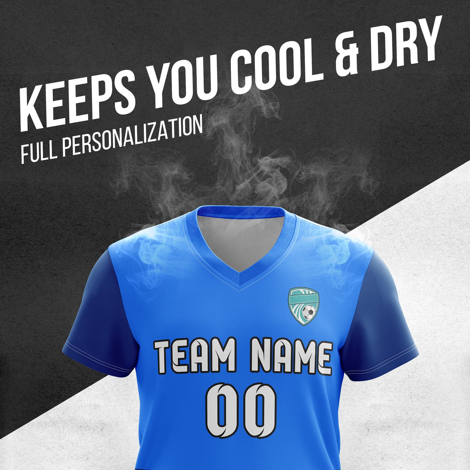 Custom BaseLine V Stripe Pattern Blue Soccer sport Tops Jersey