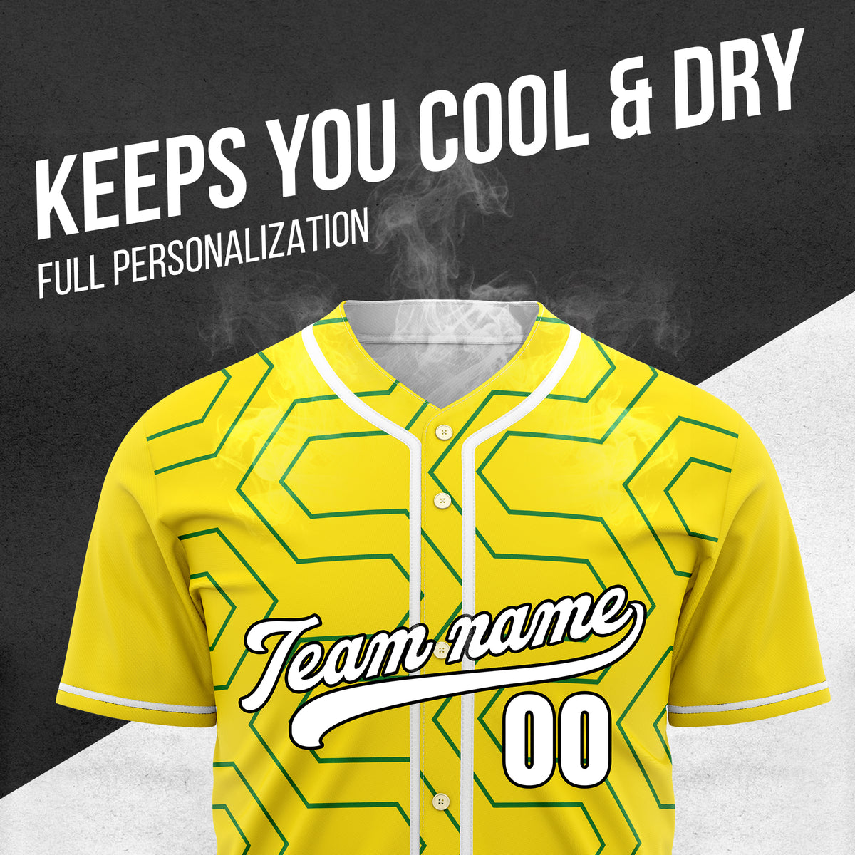 Custom Rhombus Rush Yellow Baseball Sports Jersey Personalized Uniform with Name & Number