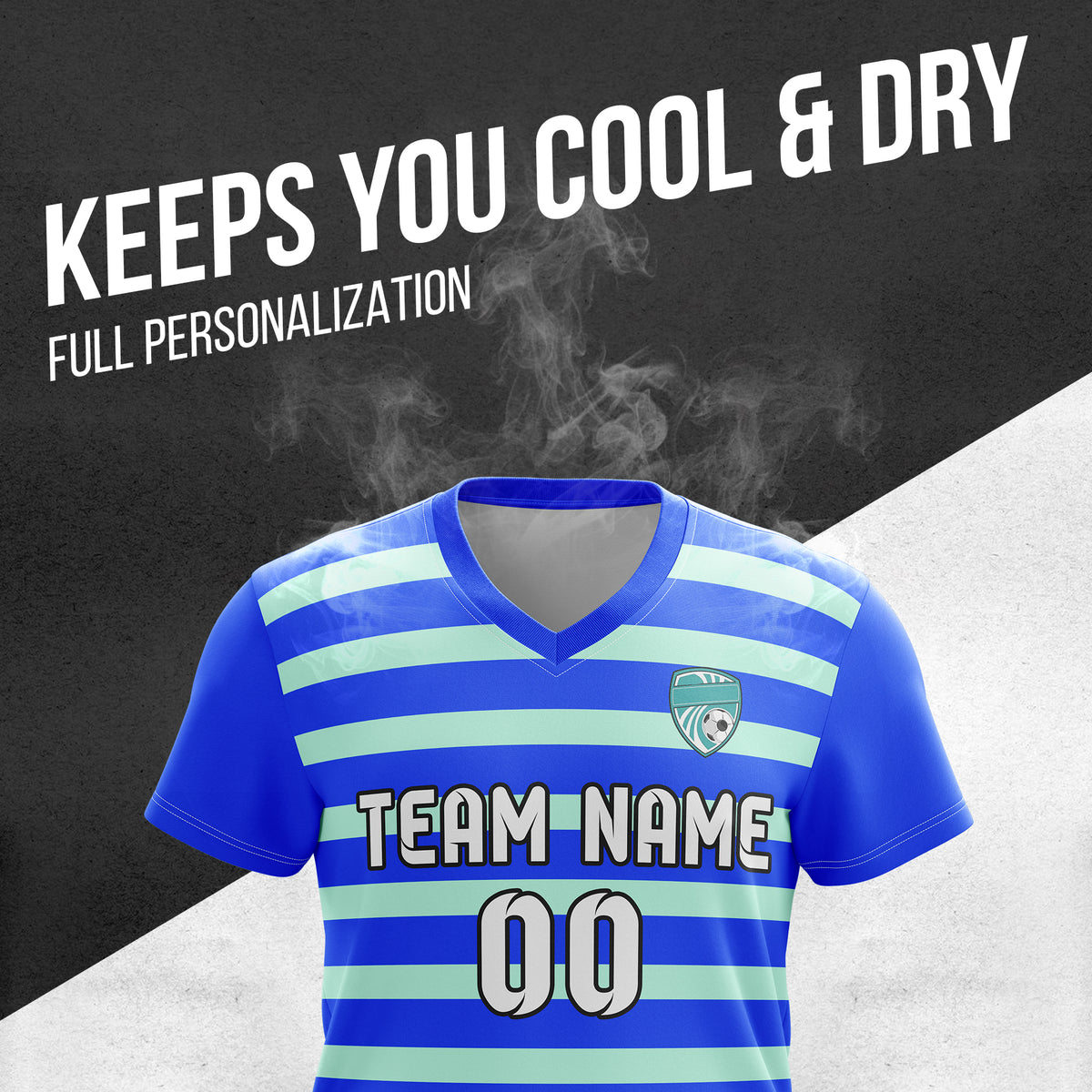 Custom Royal Stripe V-Neck Blue Soccer sport Tops Jersey