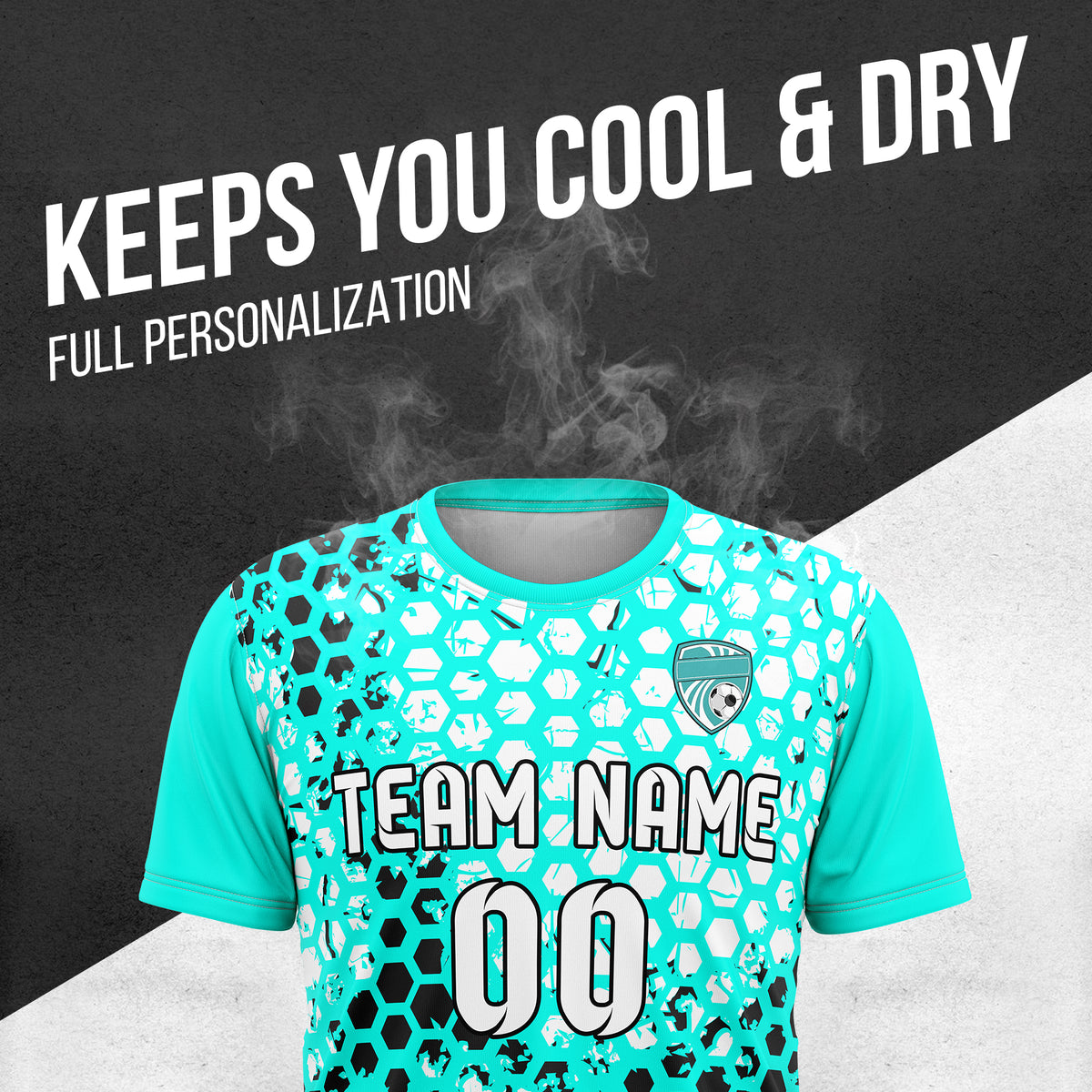 Custom Hex R-Full Pattern Soccer Aqua Sport Tops Jersey