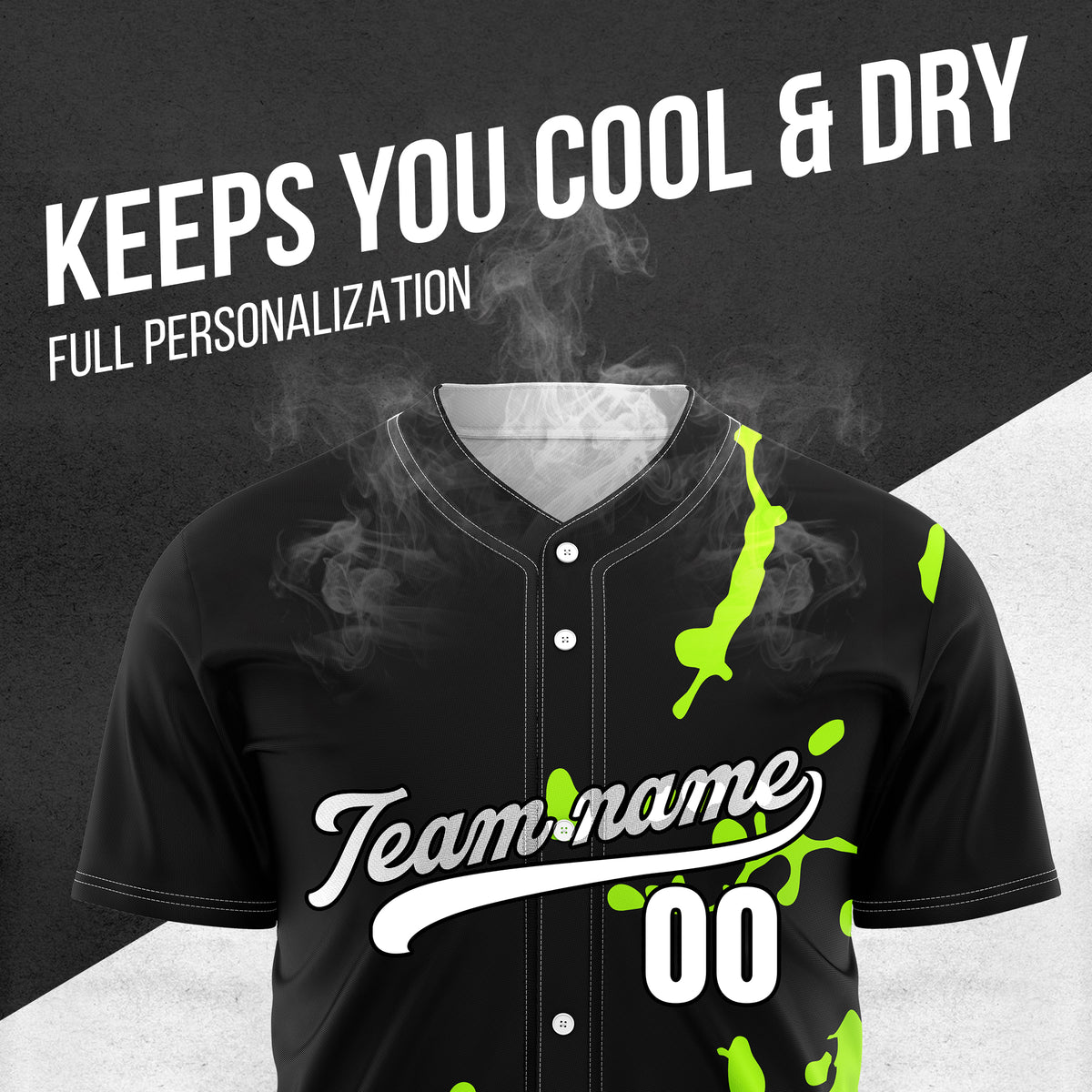 Custom Ink Paint Pop Black Baseball Sports Jersey Personalized Uniform with Name & Number