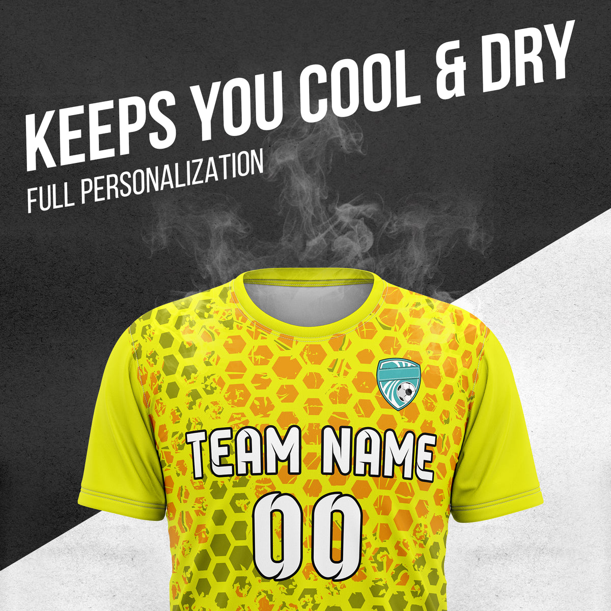 Custom Hex R-Full Pattern Soccer Yellow Sport Tops Jersey