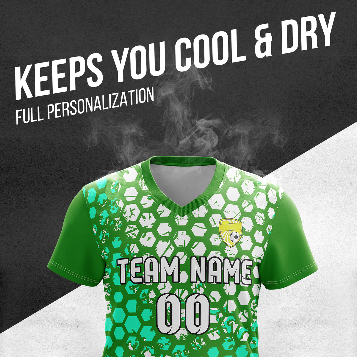 Custom Hex V-Full Pattern Green Soccer sport Tops Jersey