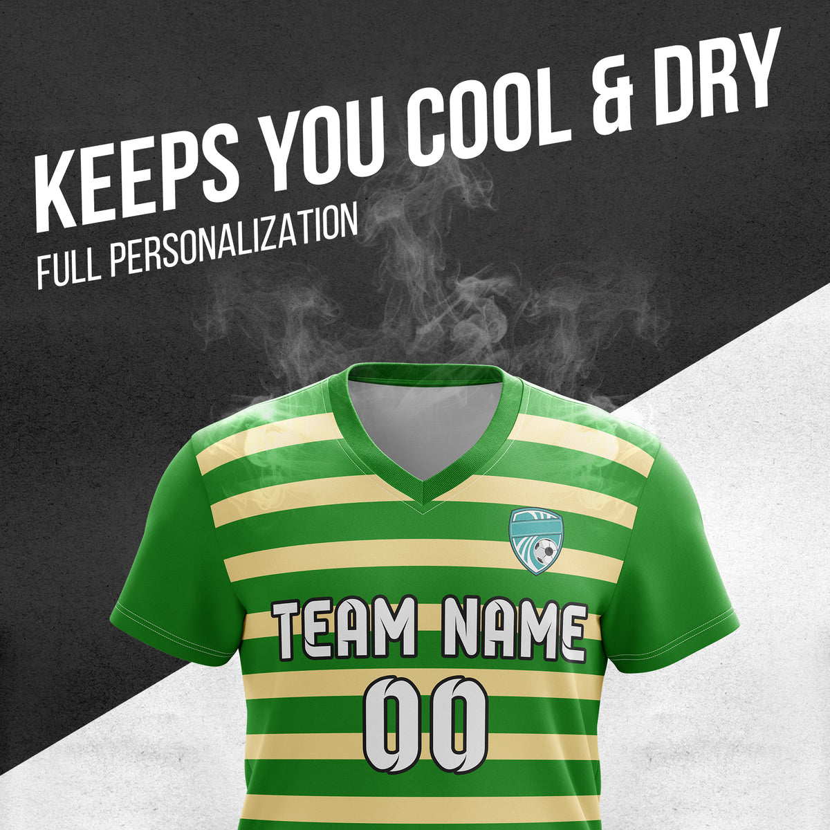 Custom Royal Stripe V-Neck Green Soccer sport Tops Jersey