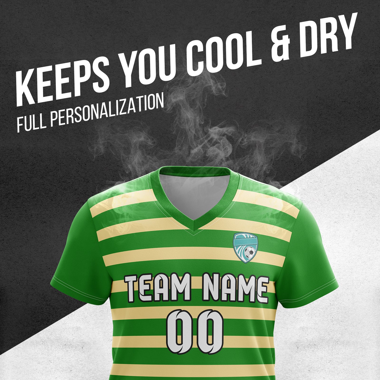 Custom Royal Stripe V-Neck Green Soccer sport Tops Jersey
