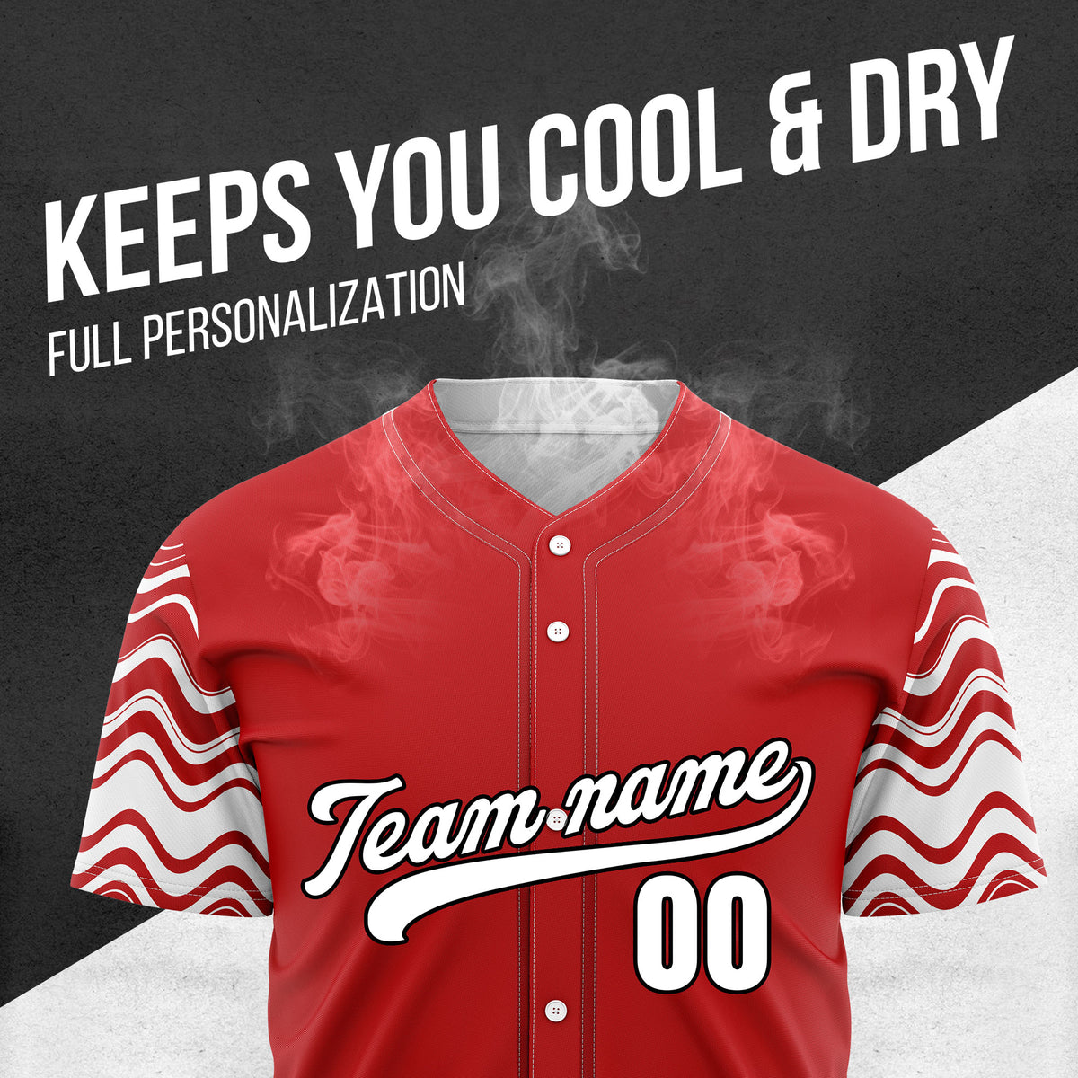 Custom Wave Red Baseball Sports Jerseys Personalized Uniform with Name & Number