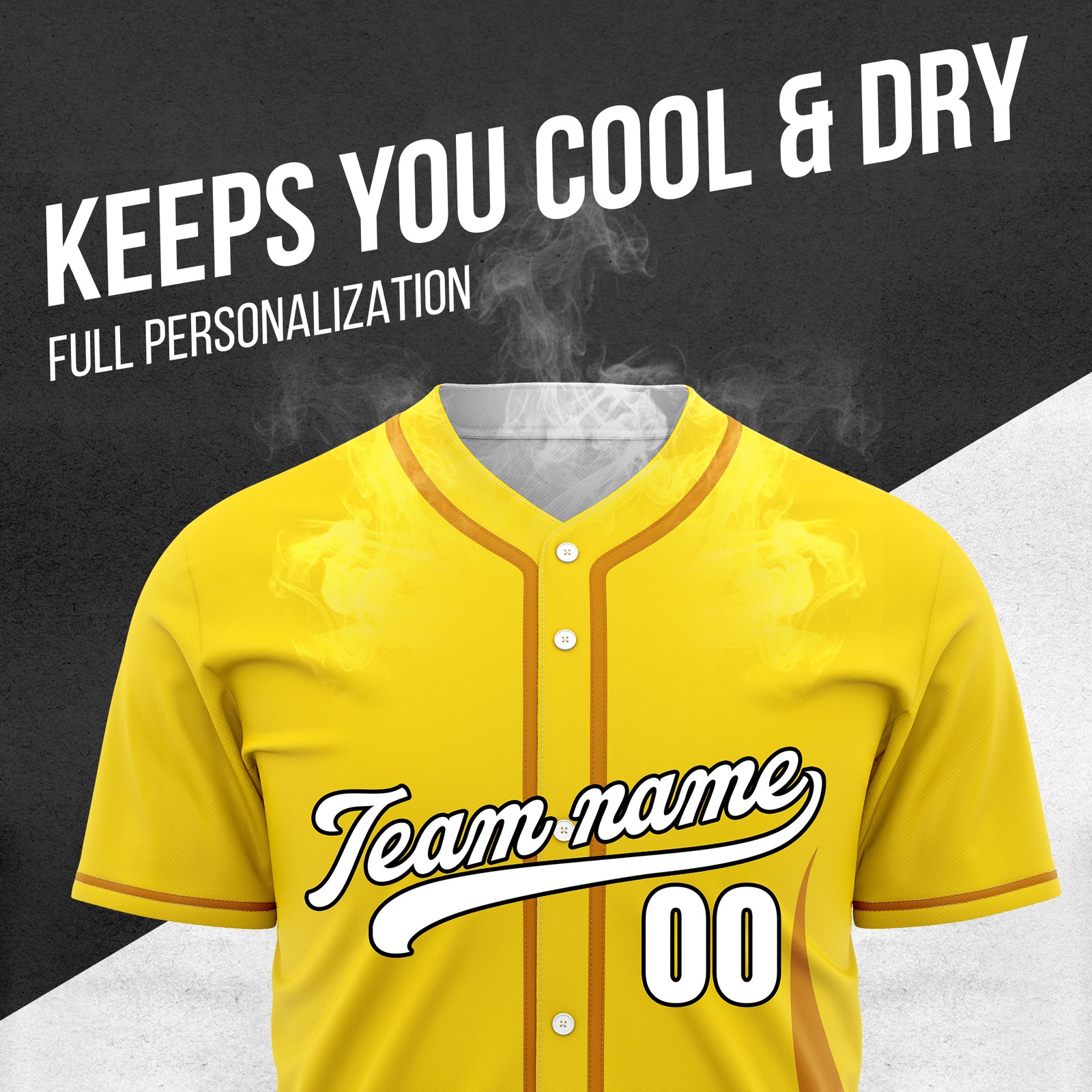 Custom Fire Pulse Yellow Baseball Sports Jersey Personalized Uniform with Name & Number
