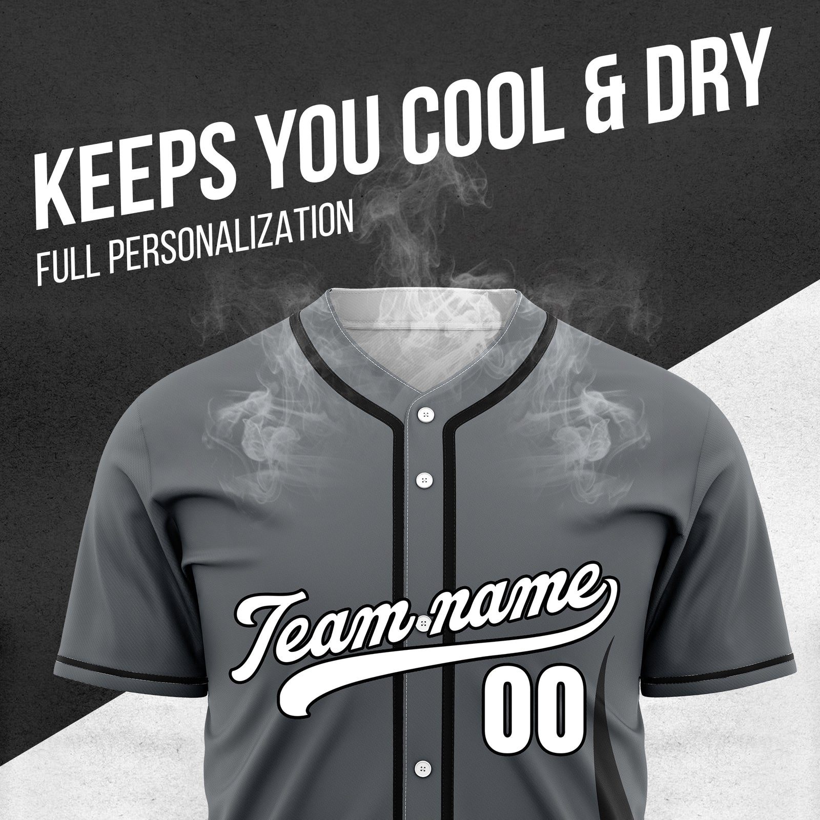 Custom Fire Pulse Dark Grey Baseball Sports Jersey Personalized Uniform with Name & Number