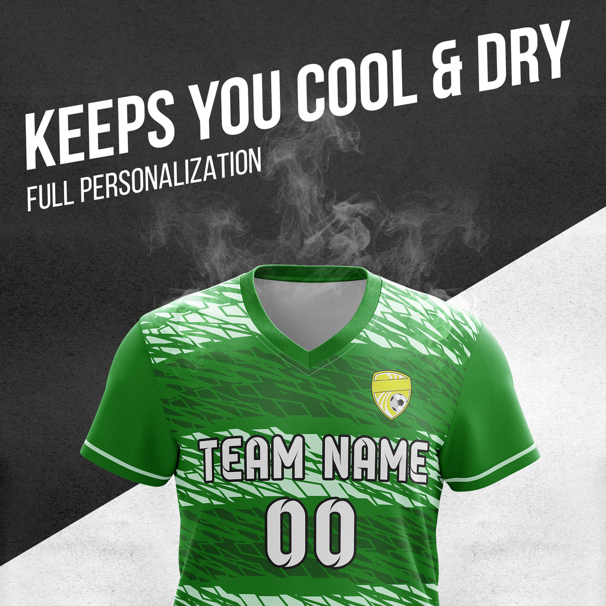 Custom Flare Strike V-Full Pattern Green Soccer sport Tops Jersey