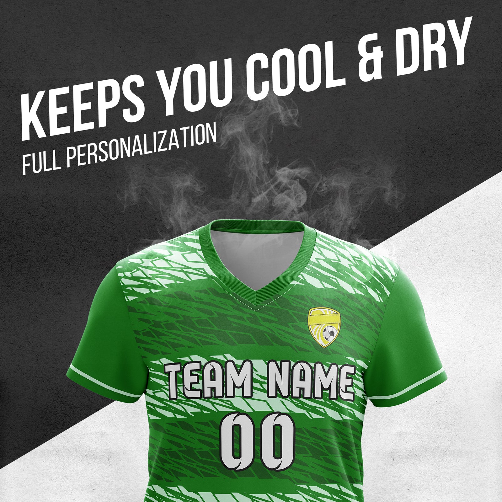 Custom Flare Strike V-Full Pattern Green Soccer sport Tops Jersey
