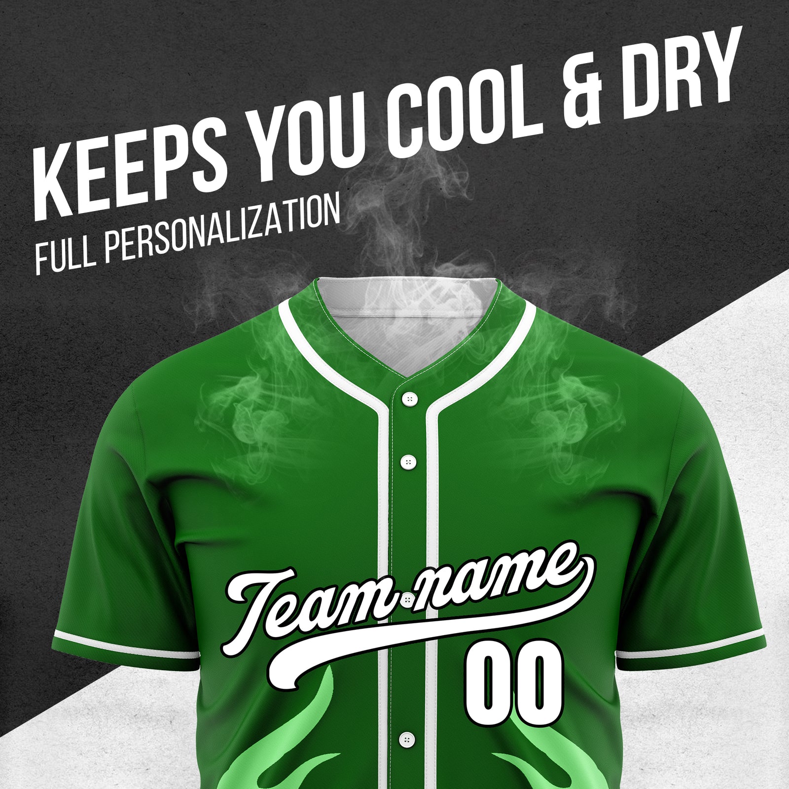 Custom Shadow Flames Green Baseball Sports Jersey Personalized Uniform with Name & Number