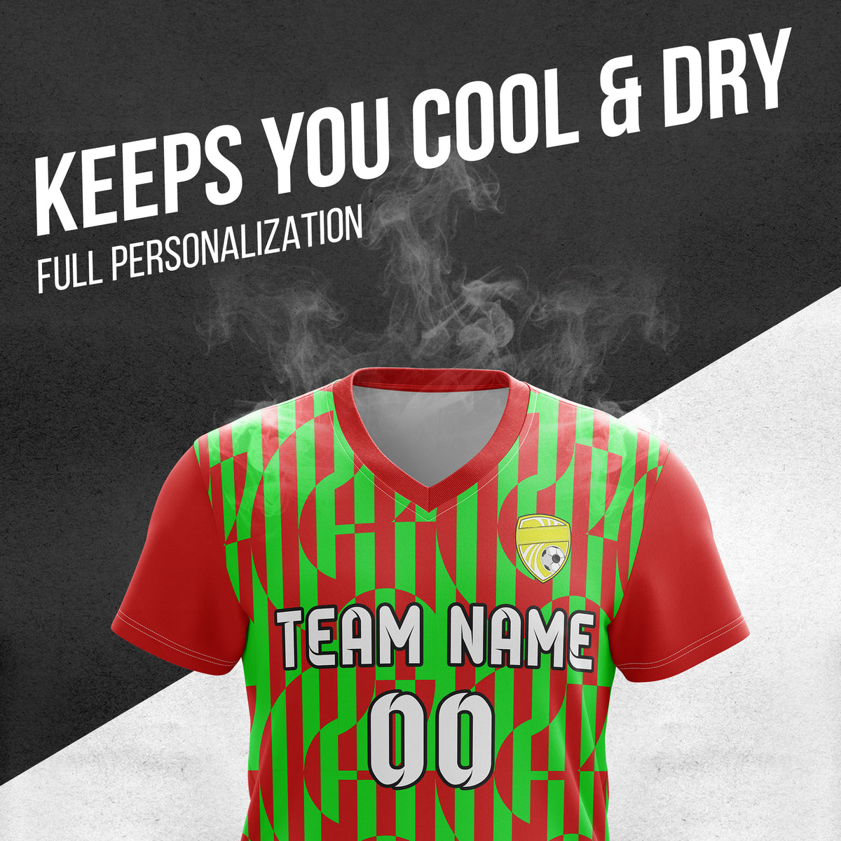 Custom Pulse Grid V-Full Pattern Red Soccer sport Tops Jersey