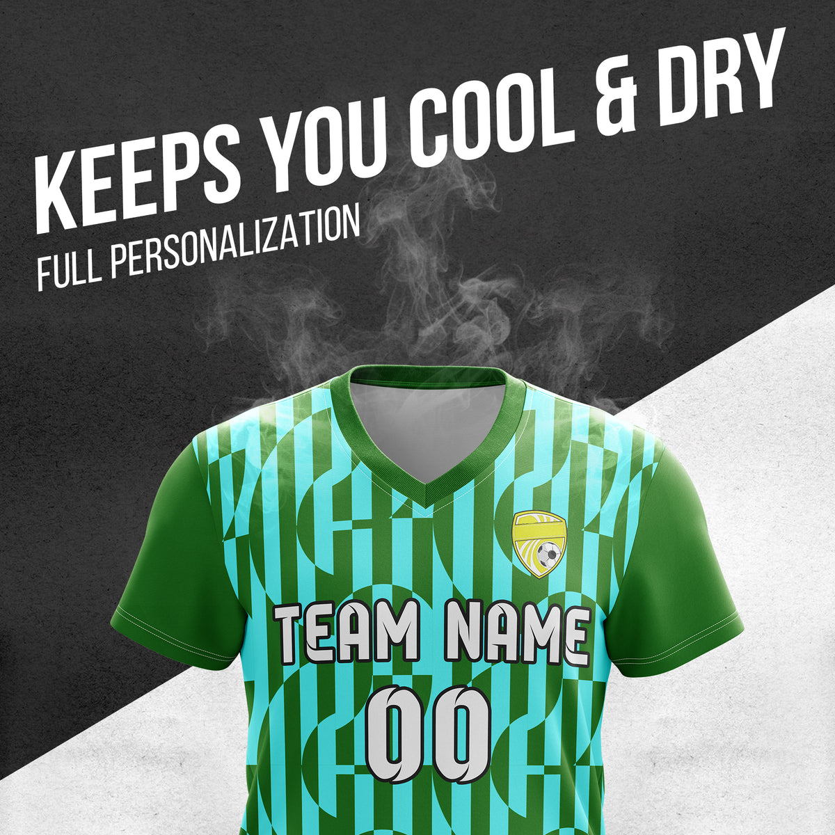 Custom Pulse Grid V-Full Pattern Green Soccer sport Tops Jersey