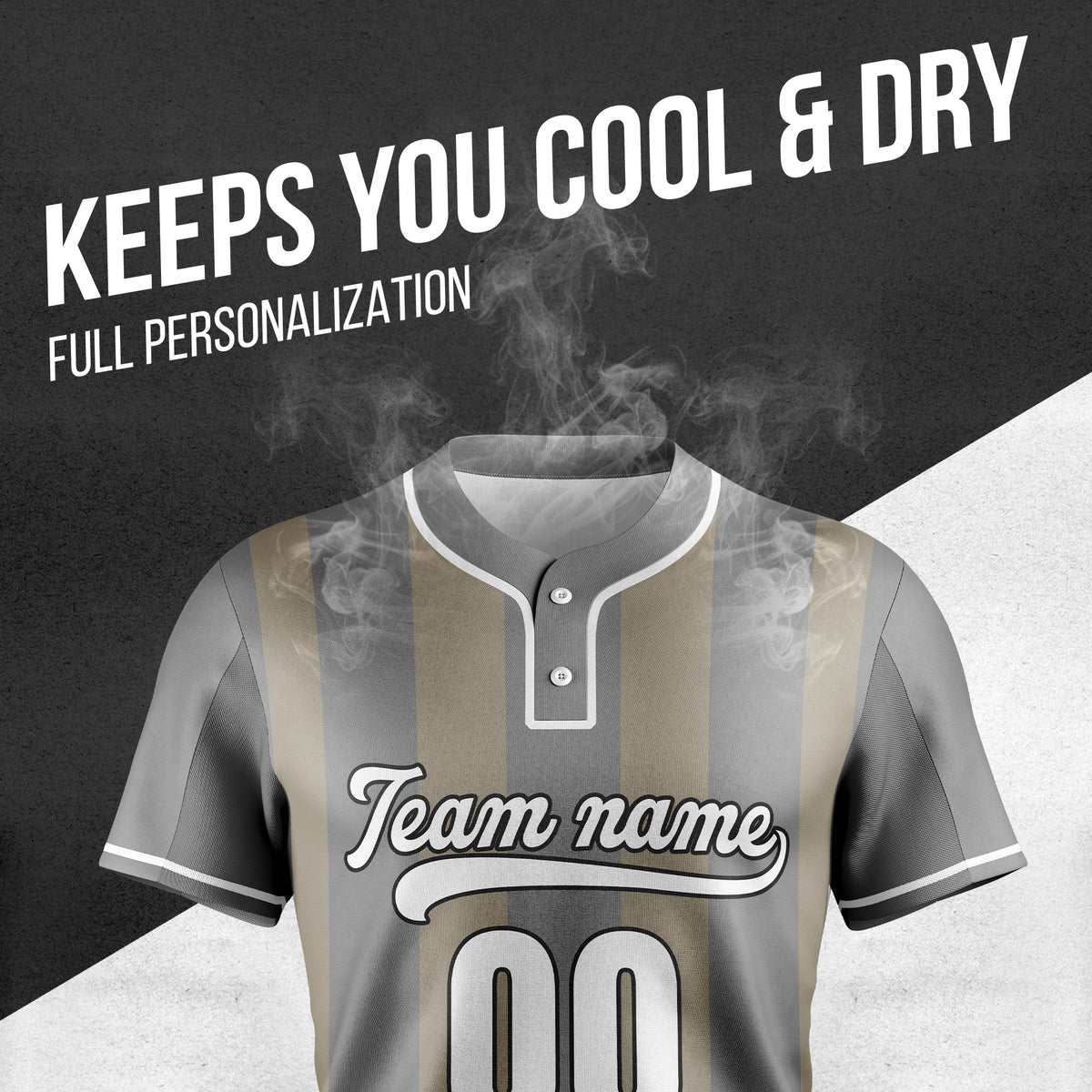 Custom Dual Stripe Grey Baseball Sports Jersey Personalized Uniform with Name & Number