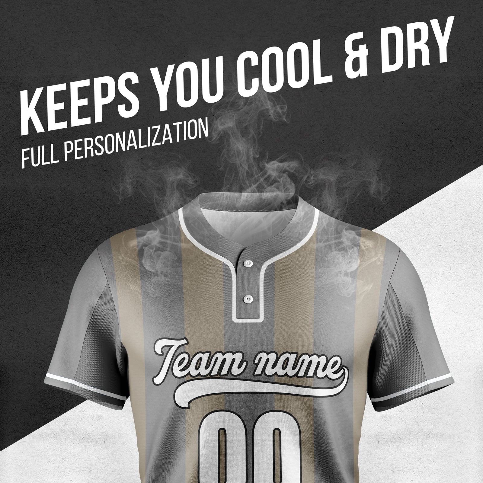 Custom Dual Stripe Grey Baseball Sports Jersey Personalized Uniform with Name & Number