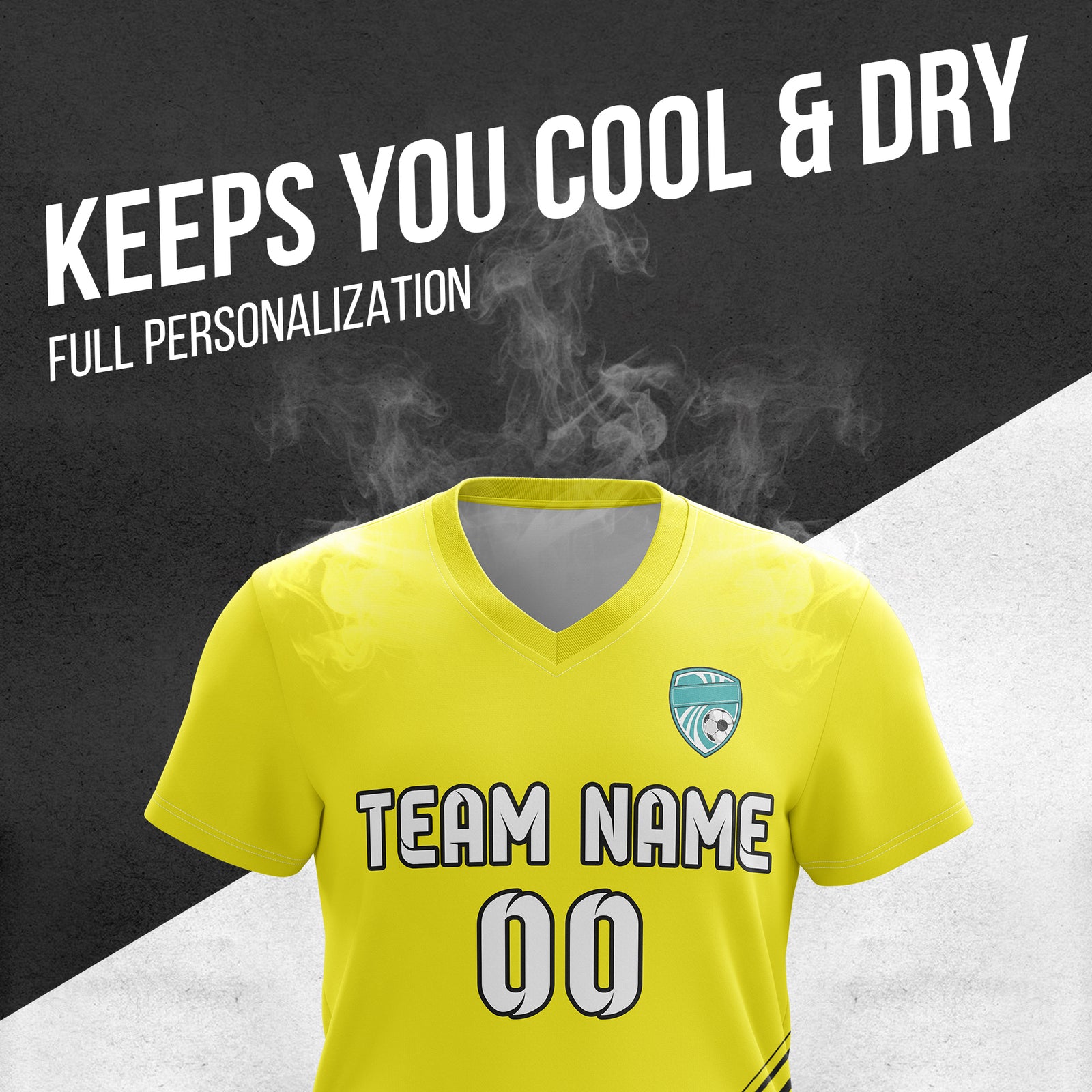 Custom WaveLine Stripe V-Neck Yellow Soccer sport Tops Jersey