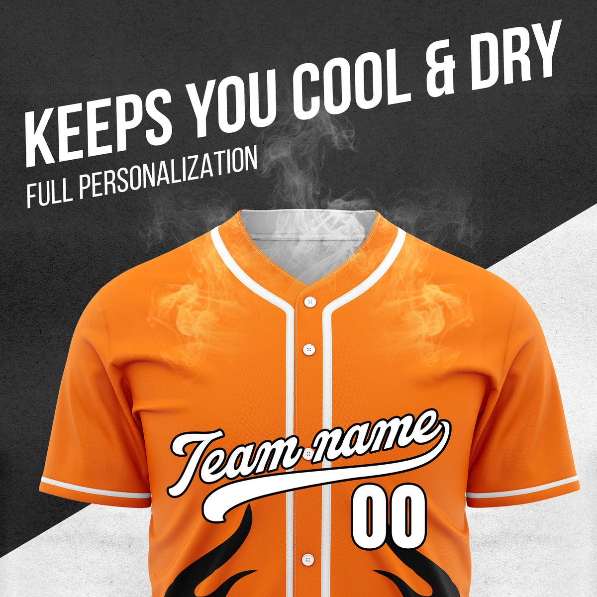 Custom Shadow Flames Orange Baseball Sports Jersey Personalized Uniform with Name & Number