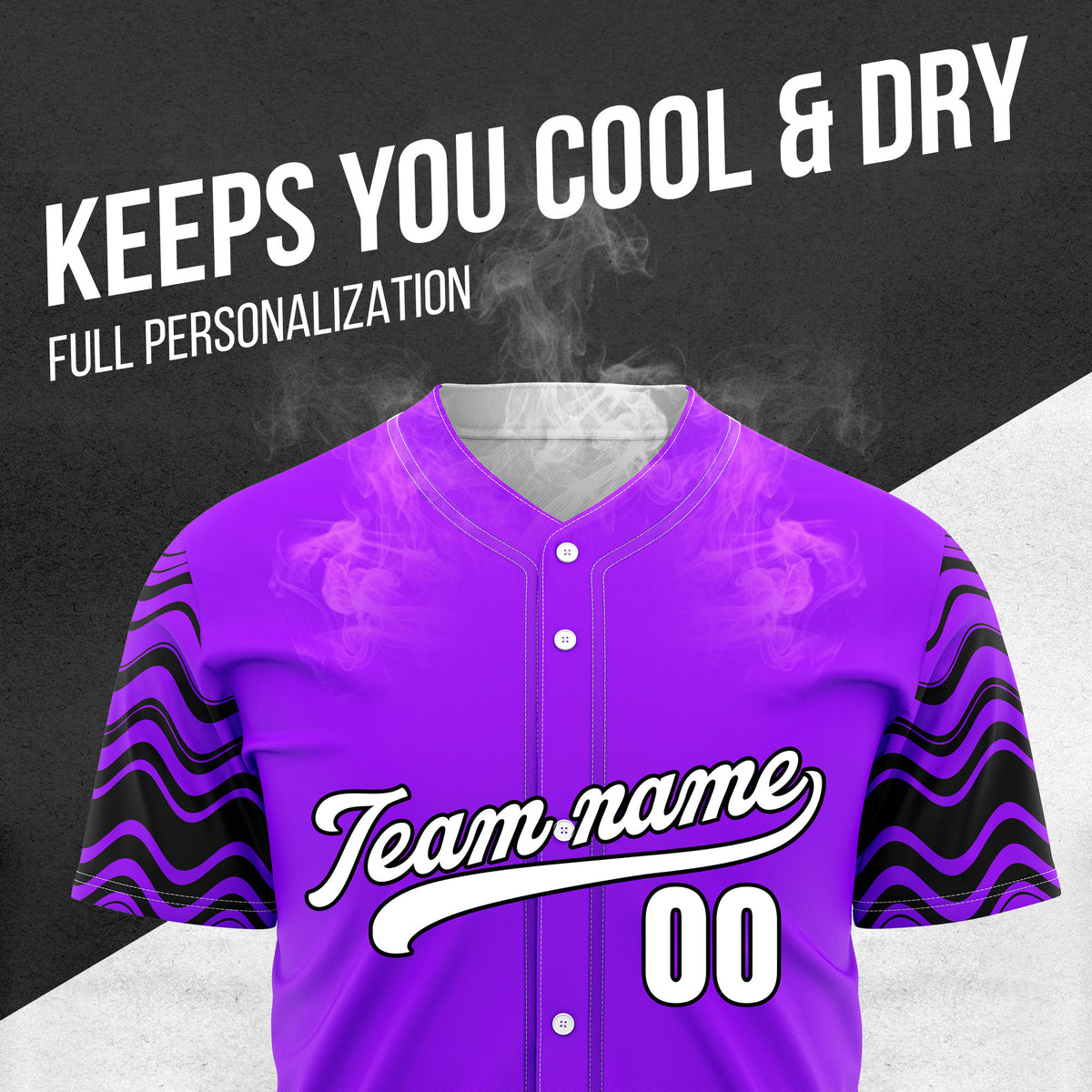 Custom Wave Purple Baseball Sports Jerseys Personalized Uniform with Name & Number