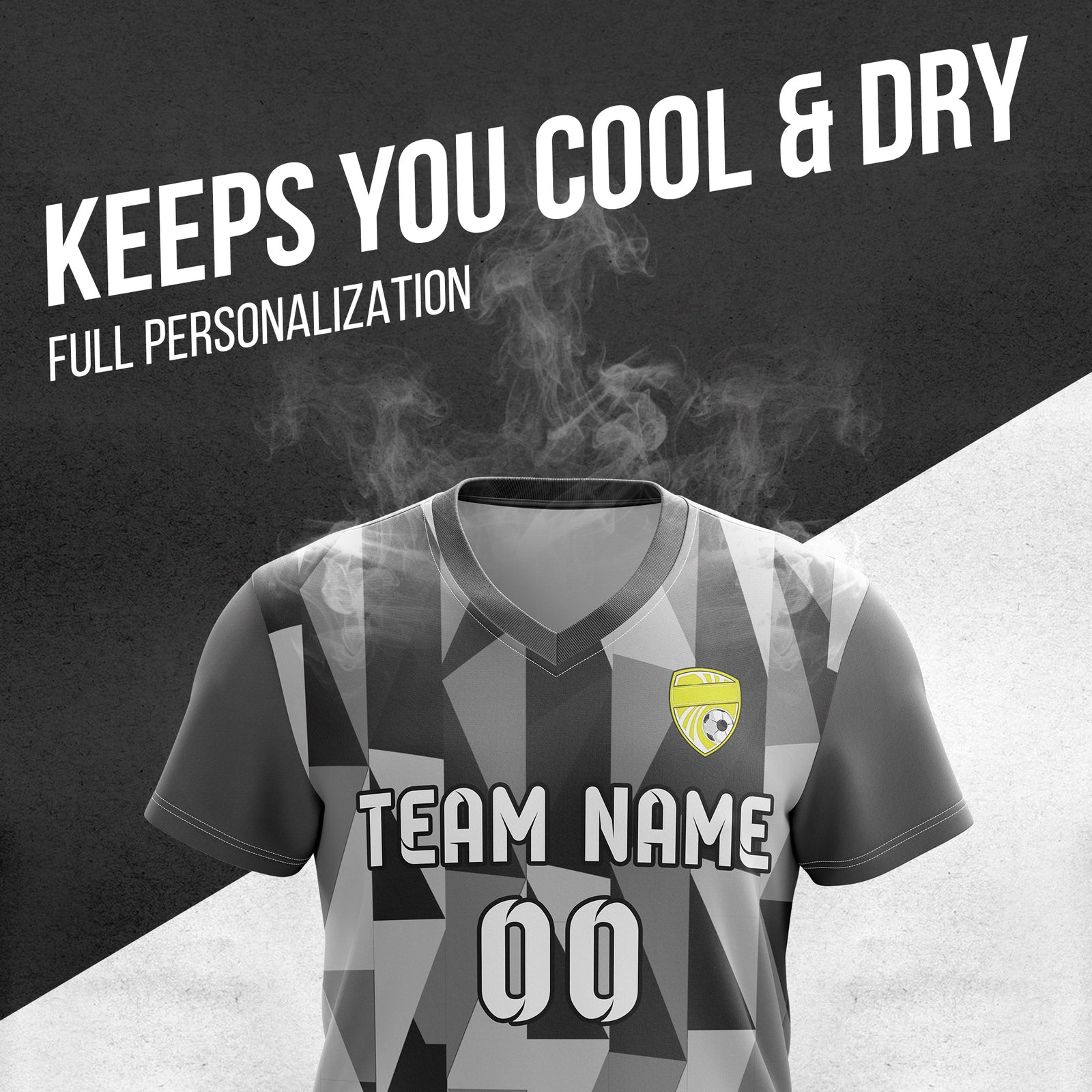 Custom Crystal V-Full Pattern Dark Grey Soccer sport Tops Jersey
