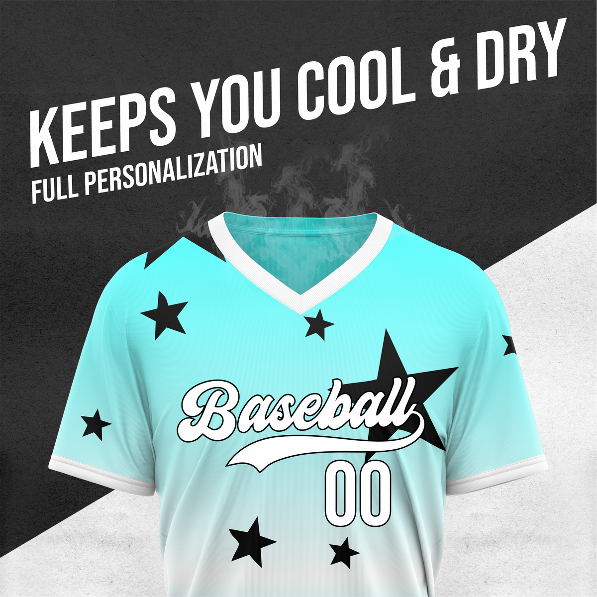 Custom Starfall Gradient Baseball Aqua Sports Jersey Personalized Uniform with Name & Number