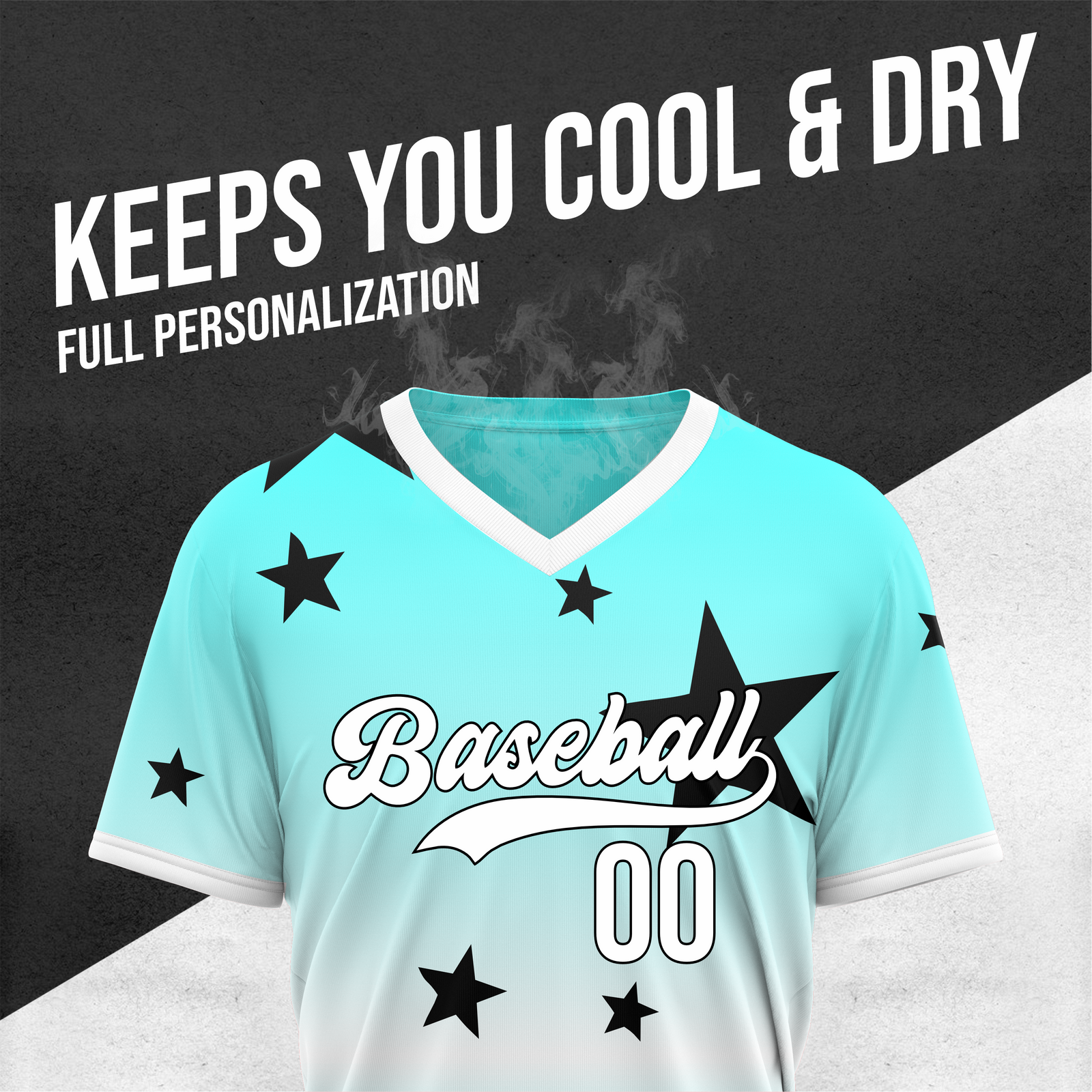 Custom Starfall Gradient Baseball Aqua Sports Jersey Personalized Uniform with Name & Number