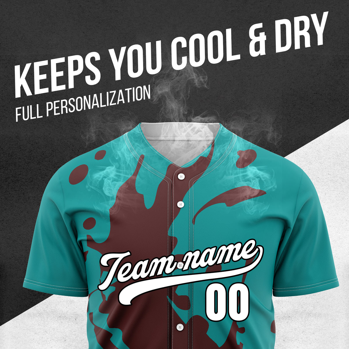 Custom Ink Splash Teal Baseball Sports Jersey Personalized Uniform with Name & Number
