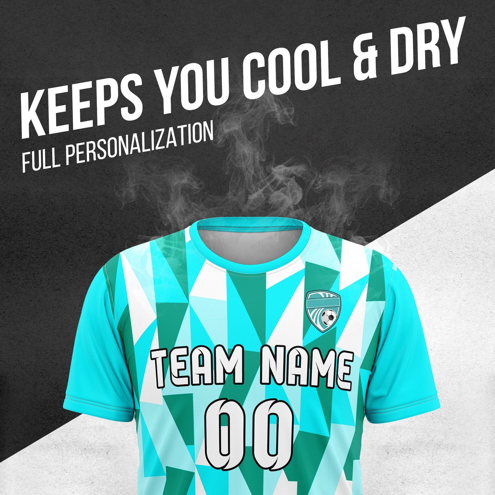 Custom Crystal R-Full Pattern Soccer Aqua Sport Tops Jersey