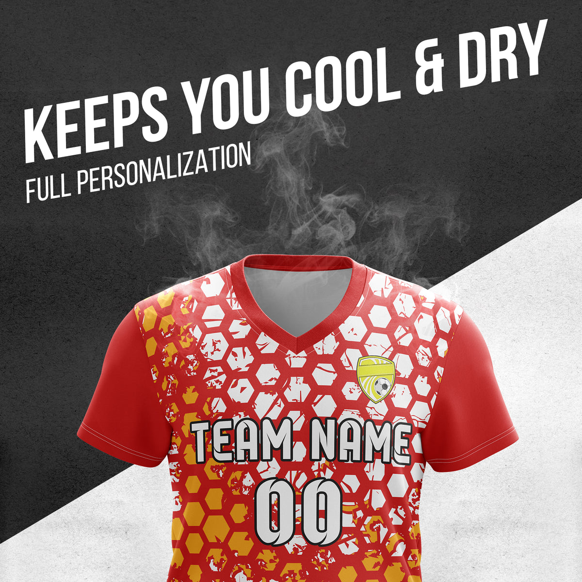Custom Hex V-Full Pattern Red Soccer sport Tops Jersey