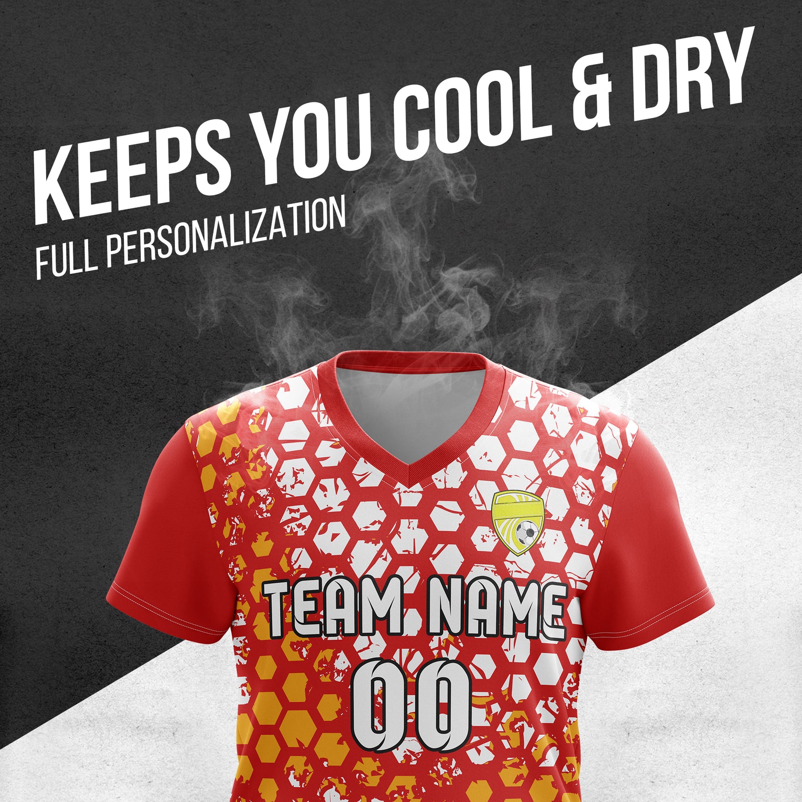 Custom Hex V-Full Pattern Red Soccer sport Tops Jersey
