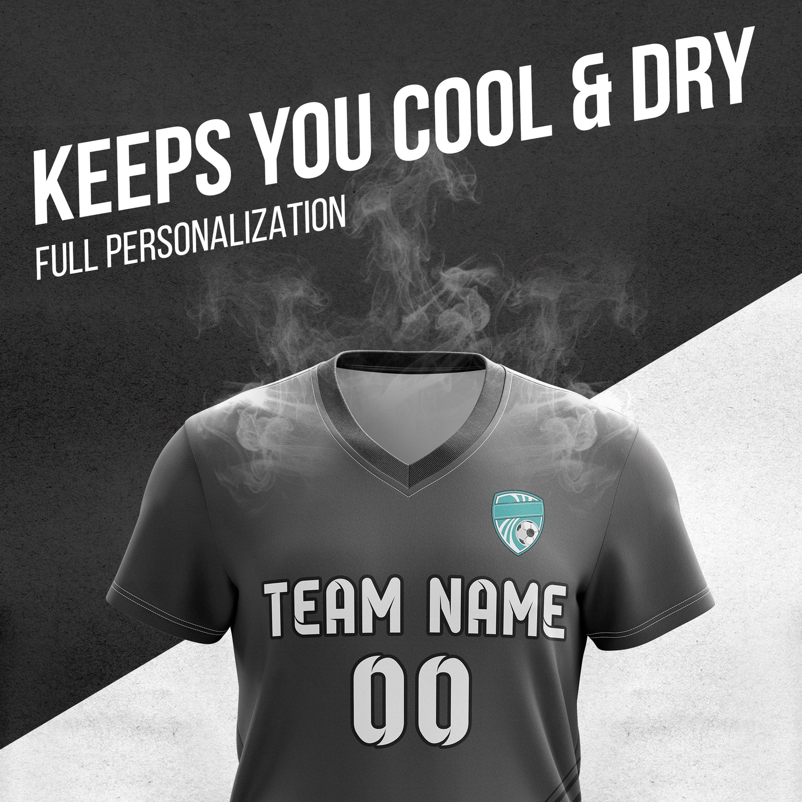 Custom WaveLine Stripe V-Neck Dark Grey Soccer sport Tops Jersey