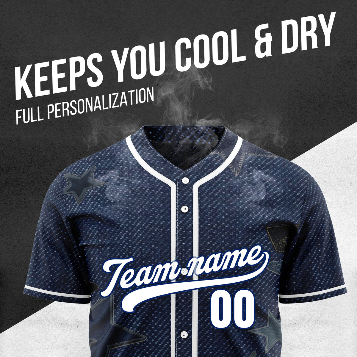 Custom Indigo Classic Denim Baseball Sports Jersey Personalized Uniform with Name & Number