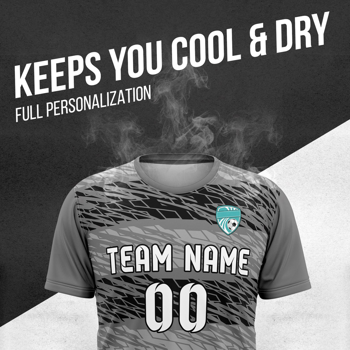 Custom Flare Strike R-Full Pattern Soccer Dark Grey Sport Tops Jersey