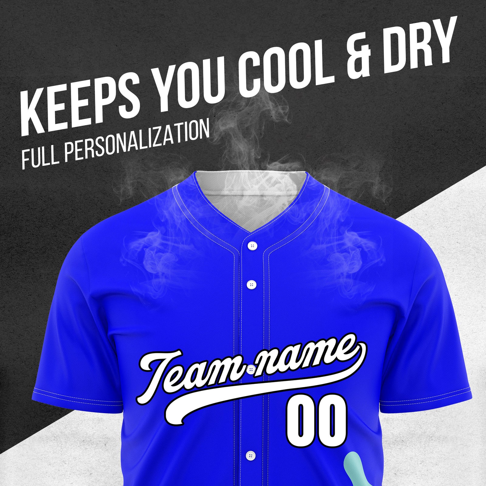 Custom Wave Blue Baseball Sport Jersey Personalized Uniform with Name & Number