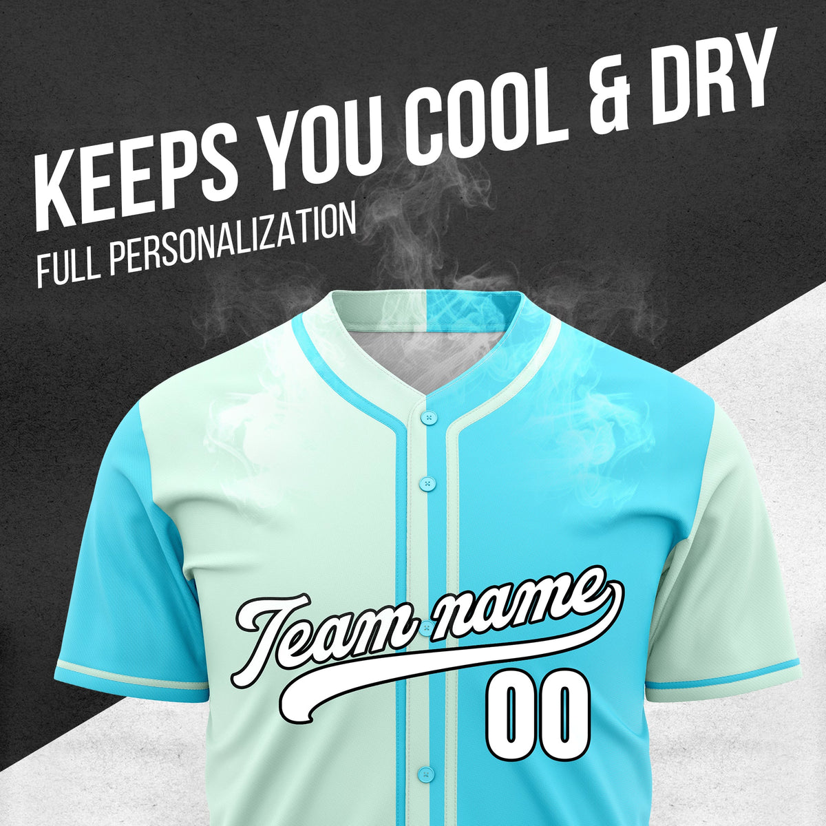 Custom Split Baseball Aqua Sports Jersey Personalized Uniform with Name & Number