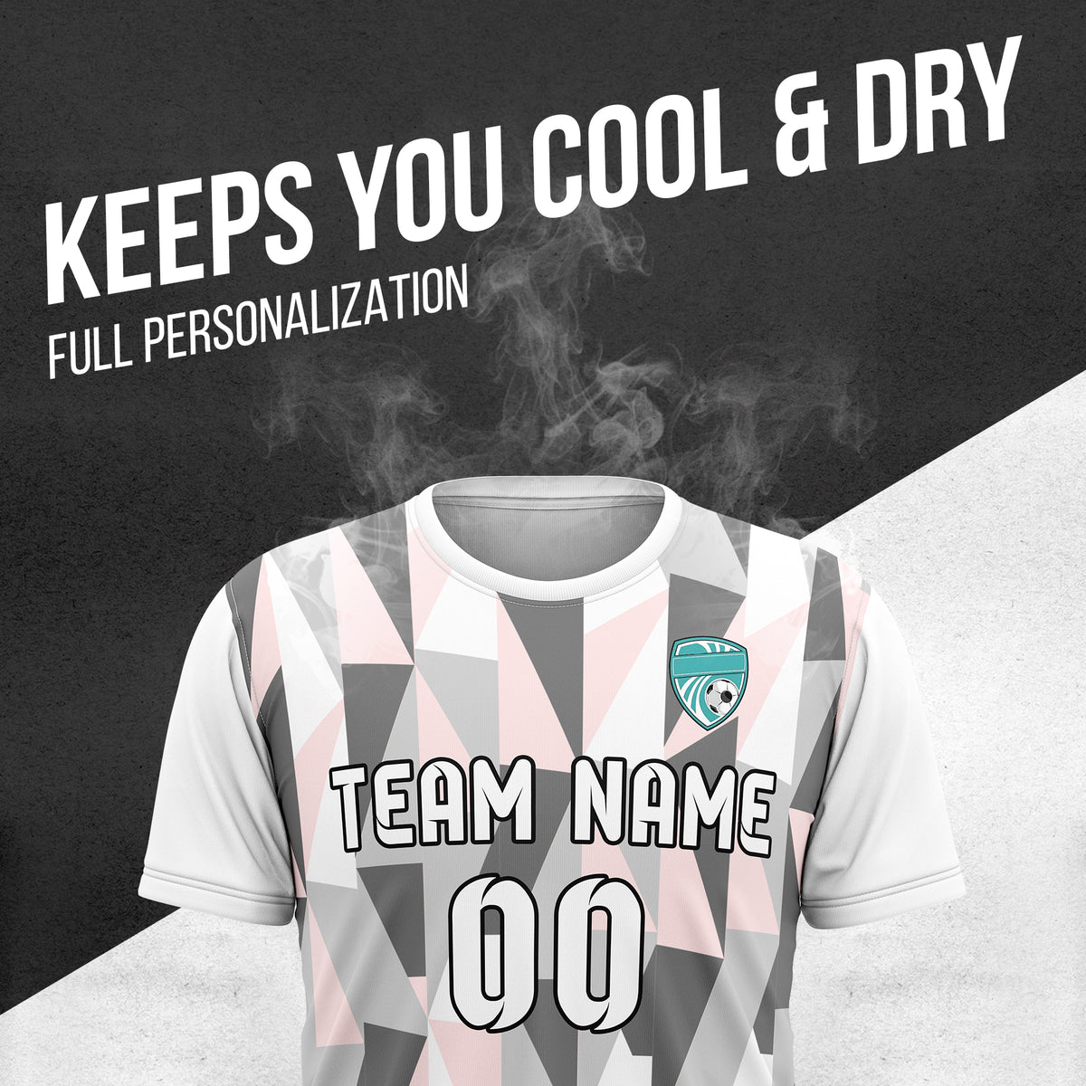 Custom Crystal R-Full Pattern Soccer White Sport Tops Jersey