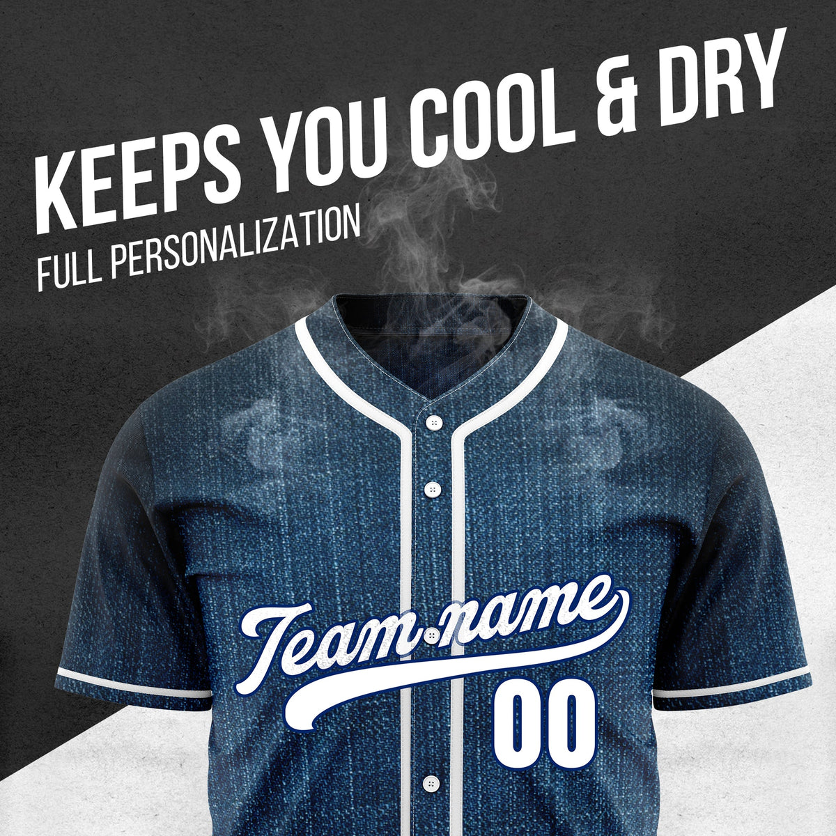 Custom Dugout Denim Baseball Sports Jersey Personalized Uniform with Name & Number
