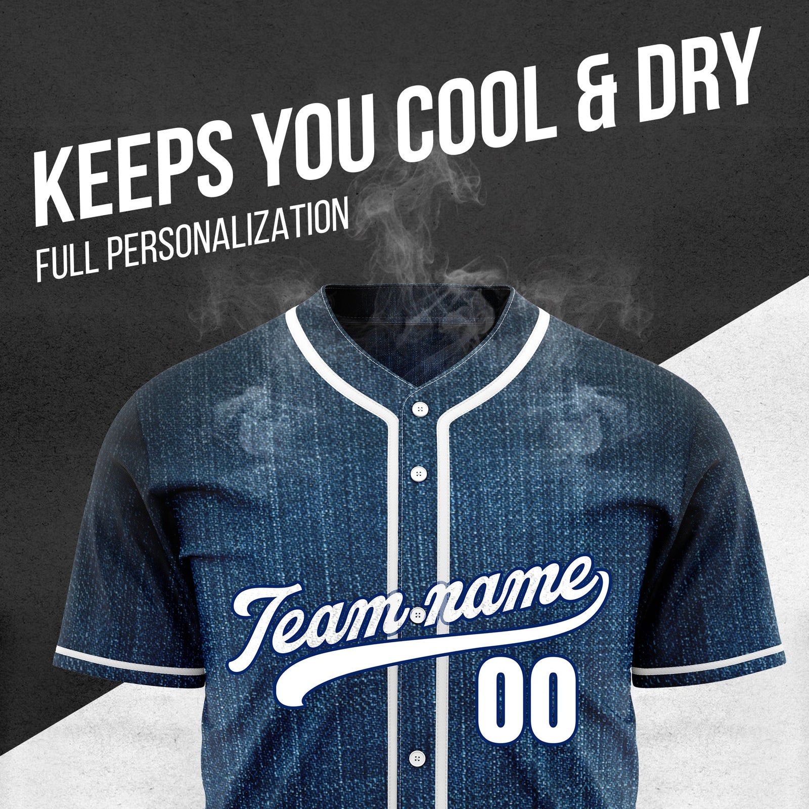 Custom Dugout Denim Baseball Sports Jersey Personalized Uniform with Name & Number