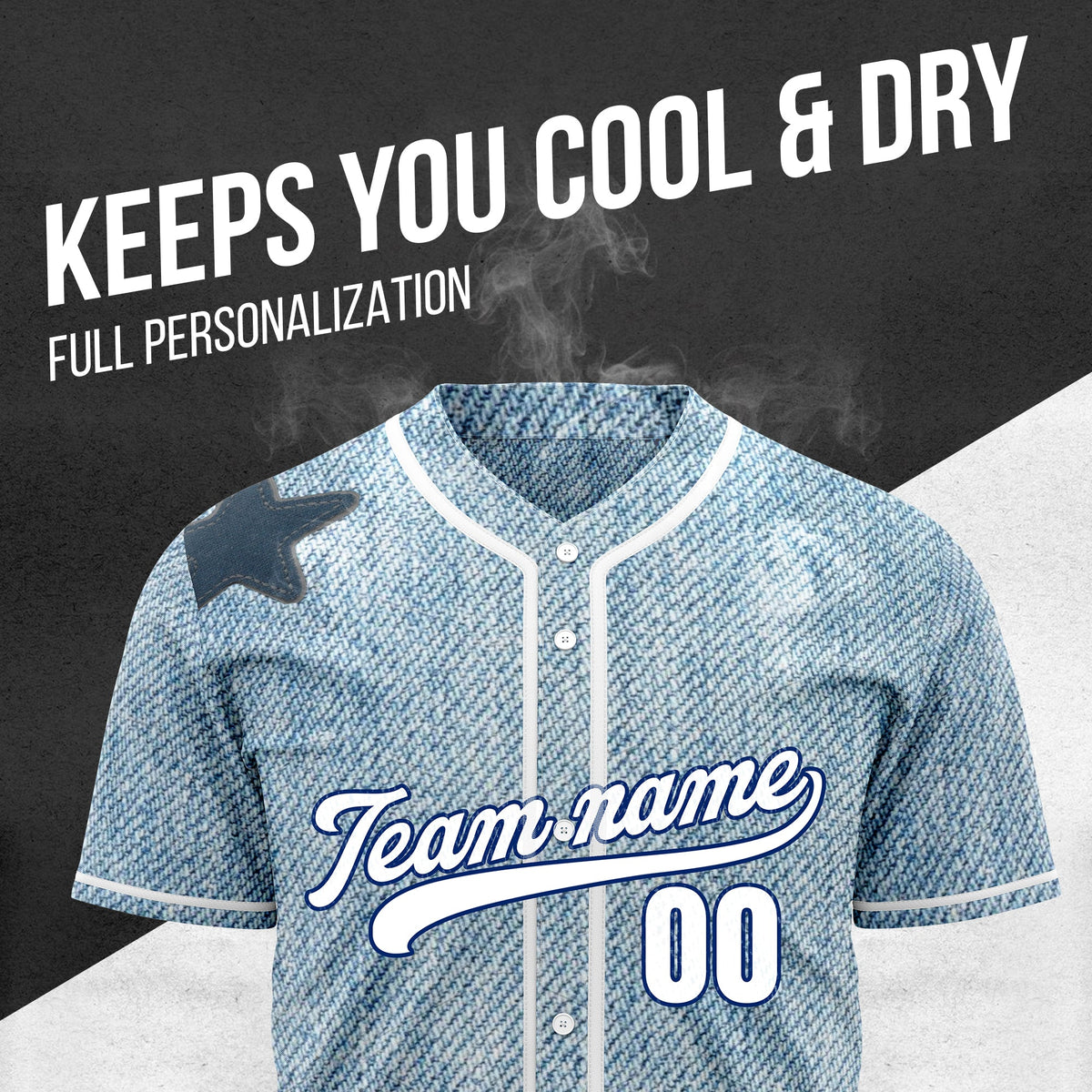 Custom Denim Star Pro Baseball Sports Jersey Personalized Uniform with Name & Number